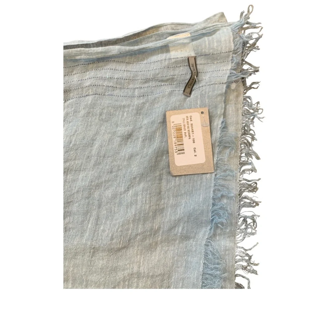 NWT CECCHI E CECCHI Italian Linen Scarf With Tassel Detailing Tranquil Blue OS - Picture 5 of 11